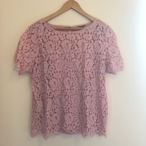 Pale Pink Lace Short Sleeve Top w Pink Tank Top L